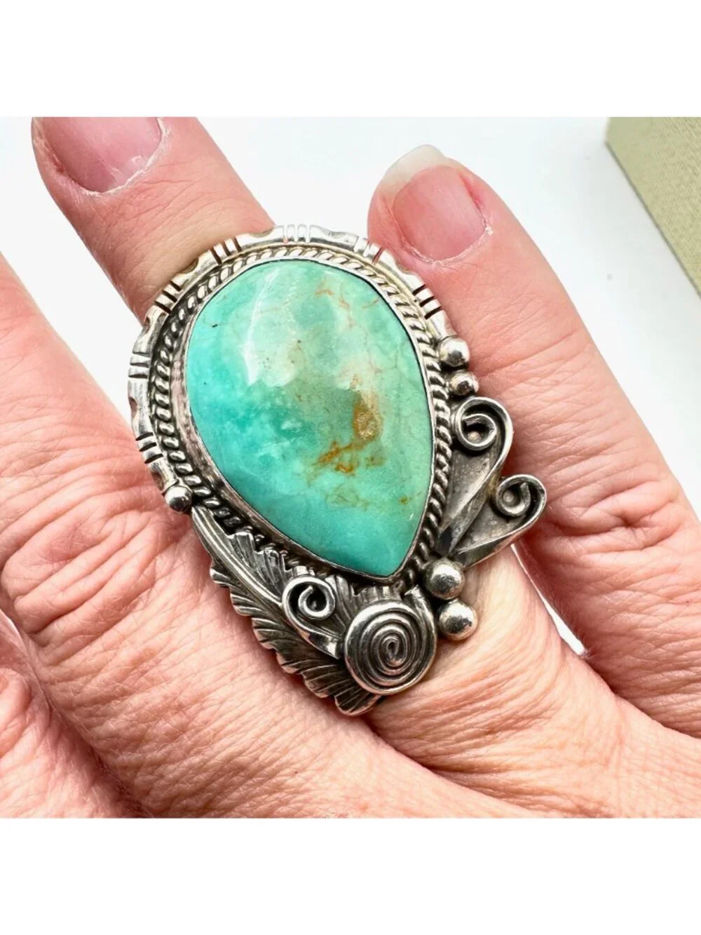 Vintage Native American Blue Turquoise Sterling Silver Ring Size 8.5 Mens Women